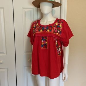 Mexican embroidered boho cotton top, large